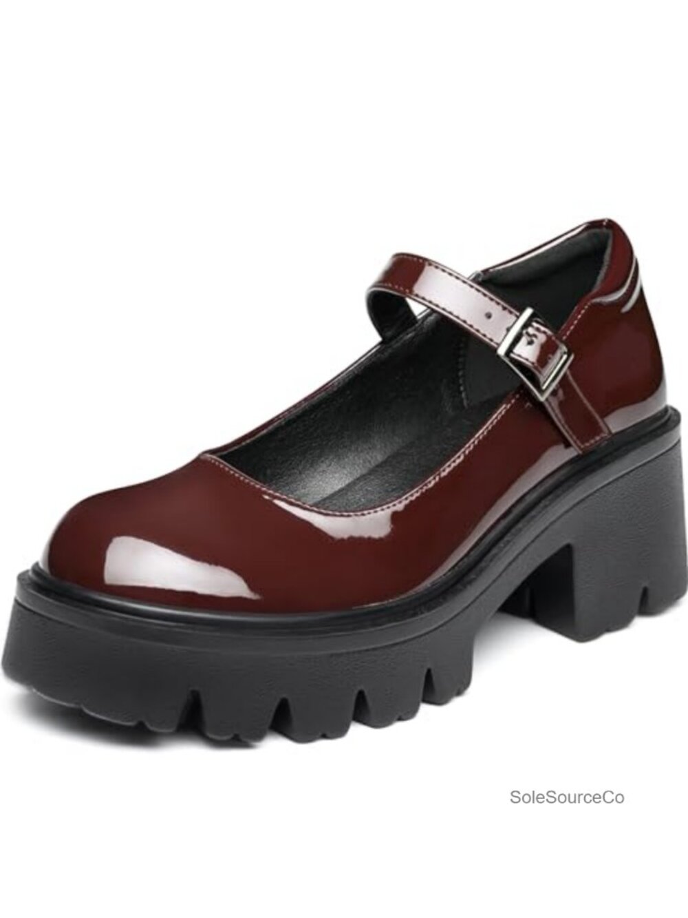 Women's Chunky Platform Mary Jane Heels PU Round Toe Dress Shoes
